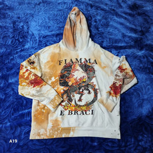 Jordan Craig Hoodie Graphic Dragon White Red Flames "Flamma E Braci" Y2K Size XL